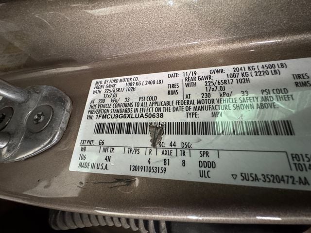 2020 Ford Escape SE 1.5 Liter EcoBoost AWD