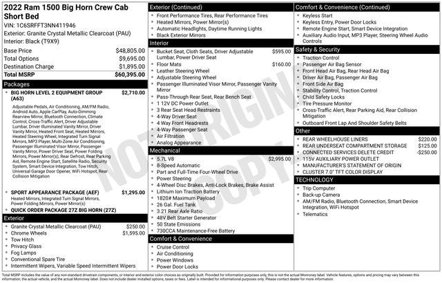 2022 RAM 1500 Big Horn Crew Cab 4x4 5'7' Box