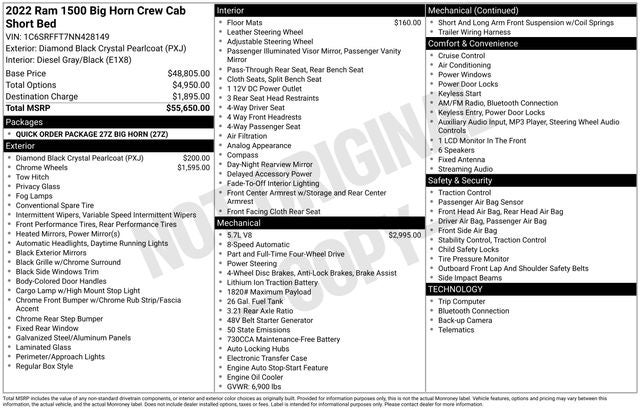 2022 RAM 1500 Big Horn Crew Cab 4x4 5'7' Box